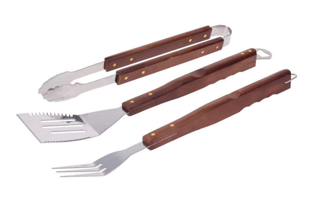 BBQ Set 3 Piezas Utensilios Barbacoa en Acero Inoxidable y Madera - Imagen 4